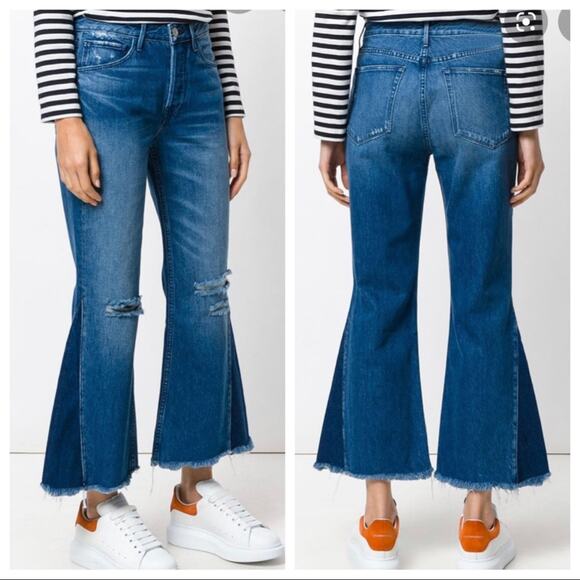 3x1 Higher Ground Size 24 Crop Flare Button Fly Raw Hem Gusset Jeans 100% Cotton - Picture 5 of 8